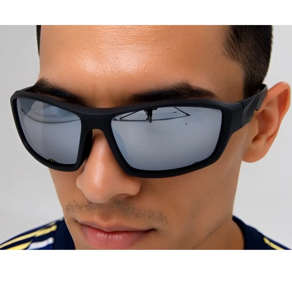 Sport Sunglasses‎ Men Black Frame Silver Mirror Lens Driving Fishing Golfing New